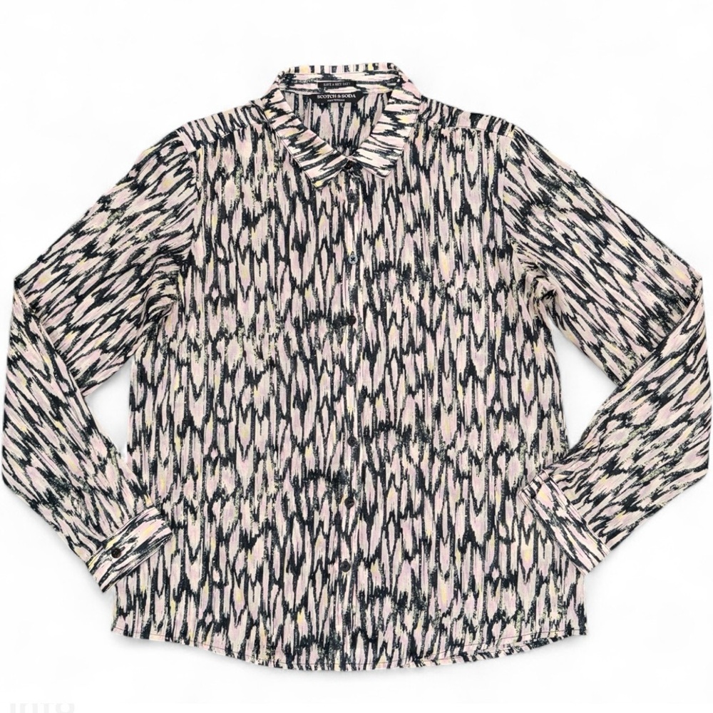 Scotch and Soda All Over Printed Button Front Blouse Top Size S Preppy Academia